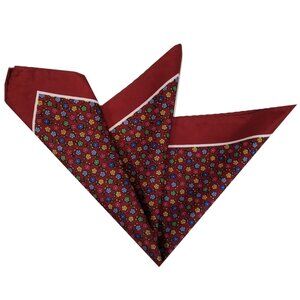 NEW - 100% Silk Pocket Square - Ruby Red with Petite Flowers 12.5in x 12.5in
